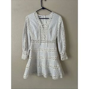 EUC Black& White Women's Lace A-Line Mini Dress with Eyelet Trim Size Unknown